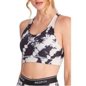 WILDFOX Women's Black & White Tie-Dye  Racerback Sports Bra Size X-Large